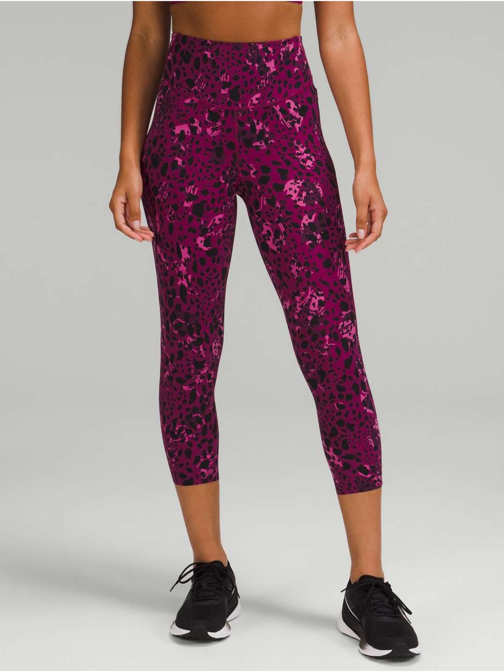 Lululemon Base Pace High Rise Cropped 23” in Cheetah Camo Magenta and Purple